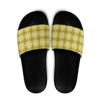 Yellow Hawaiian Quilt Slide Sandals Hawaii Pineapple Monstera Palaka Motifs LT14 Yellow - Polynesian Pride