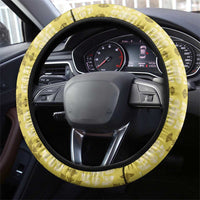 Yellow Hawaiian Quilt Steering Wheel Cover Hawaii Pineapple Monstera Palaka Motifs - Polynesian Pride