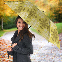 Yellow Hawaiian Quilt Umbrella Hawaii Pineapple Monstera Palaka Motifs - Polynesian Pride