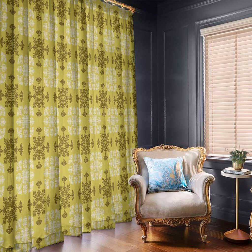 Yellow Hawaiian Quilt Window Curtain Hawaii Pineapple Monstera Palaka Motifs LT14 - Polynesian Pride
