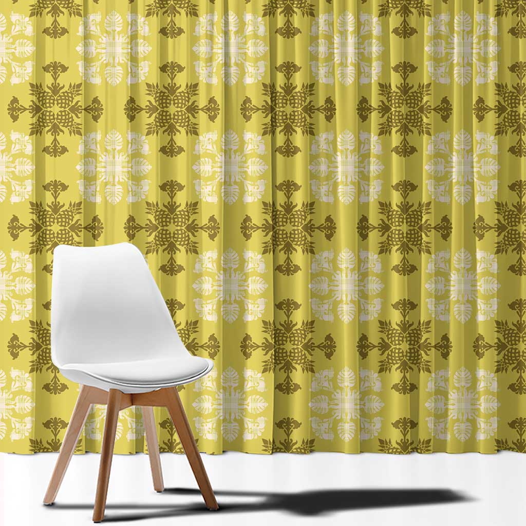 Yellow Hawaiian Quilt Window Curtain Hawaii Pineapple Monstera Palaka Motifs LT14 - Polynesian Pride