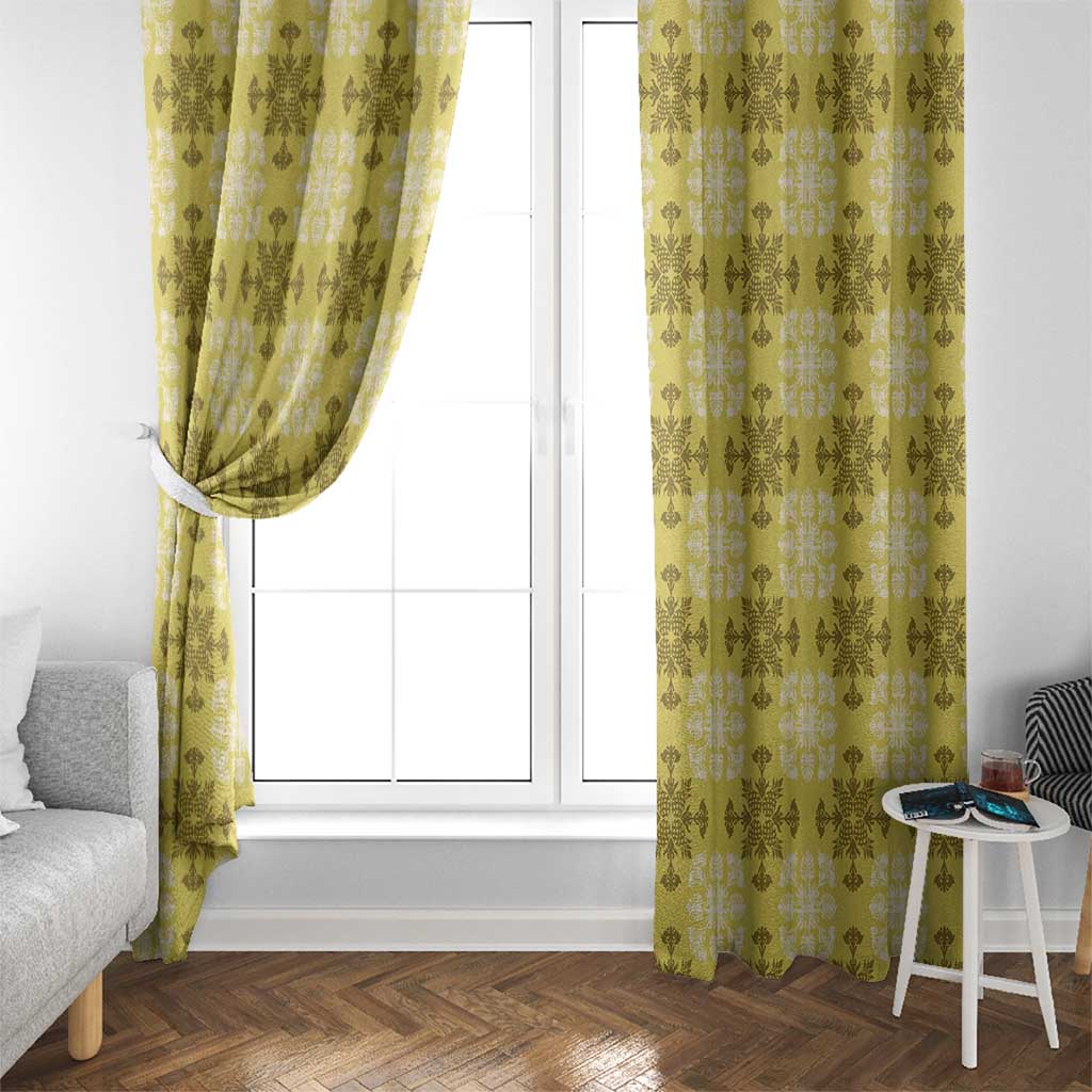 Yellow Hawaiian Quilt Window Curtain Hawaii Pineapple Monstera Palaka Motifs LT14 - Polynesian Pride
