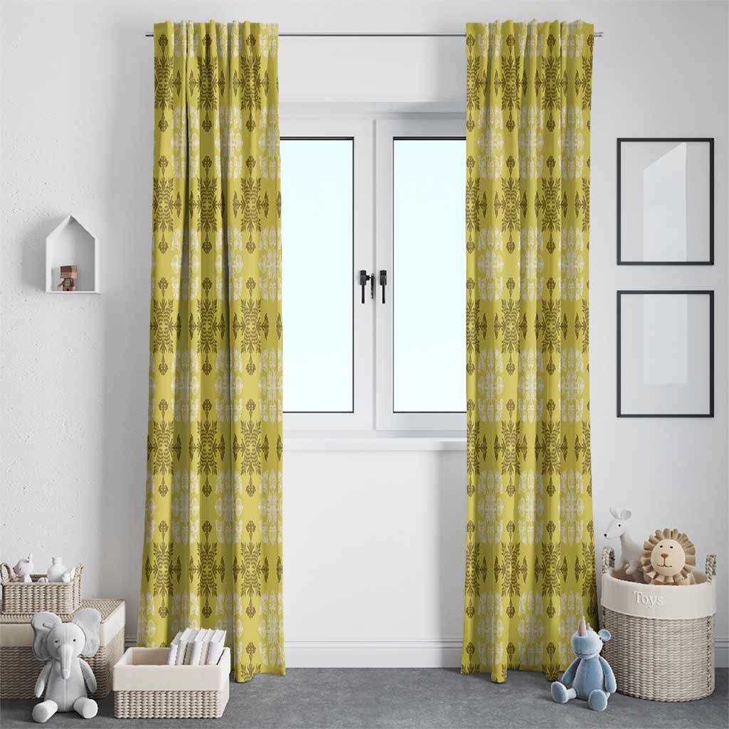 Yellow Hawaiian Quilt Window Curtain Hawaii Pineapple Monstera Palaka Motifs LT14 - Polynesian Pride