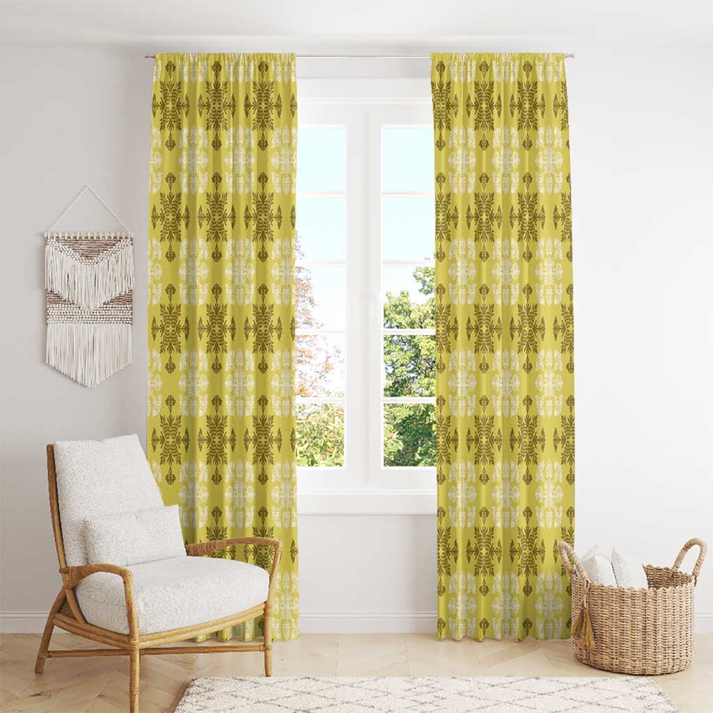 Yellow Hawaiian Quilt Window Curtain Hawaii Pineapple Monstera Palaka Motifs LT14 - Polynesian Pride