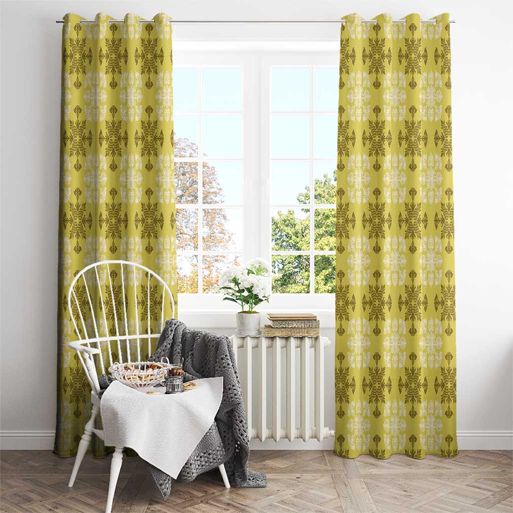 Yellow Hawaiian Quilt Window Curtain Hawaii Pineapple Monstera Palaka Motifs LT14 - Polynesian Pride