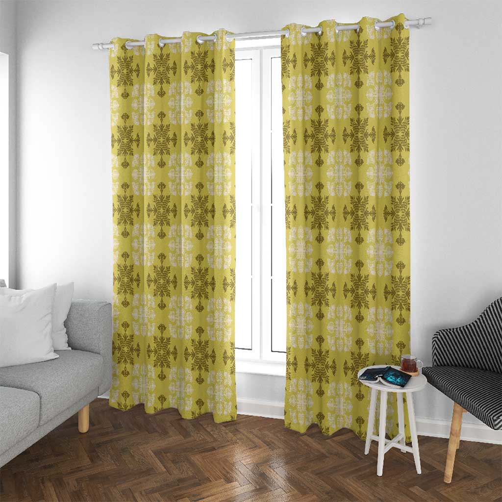 Yellow Hawaiian Quilt Window Curtain Hawaii Pineapple Monstera Palaka Motifs LT14 With Grommets Yellow - Polynesian Pride
