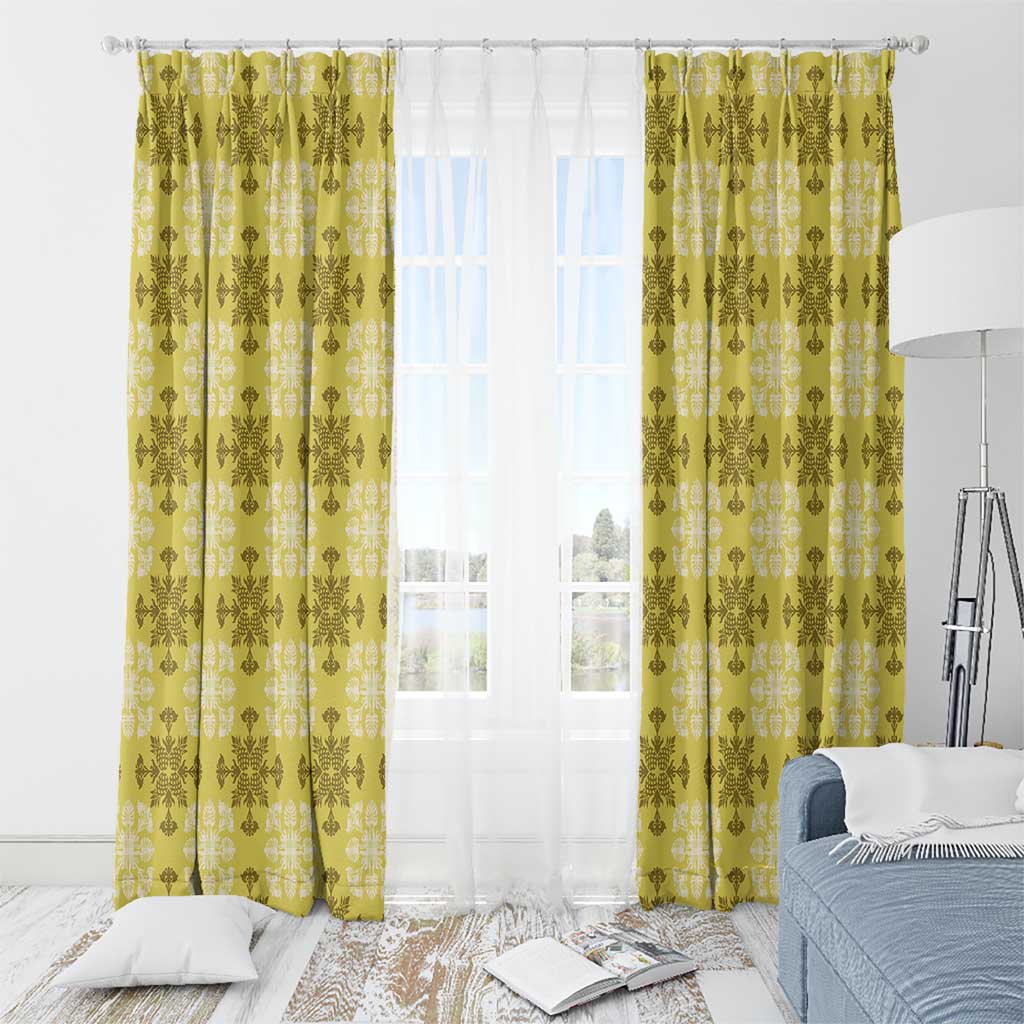 Yellow Hawaiian Quilt Window Curtain Hawaii Pineapple Monstera Palaka Motifs LT14 - Polynesian Pride