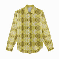 Yellow Hawaiian Quilt Women Casual Shirt Hawaii Pineapple Monstera Palaka Motifs - Polynesian Pride