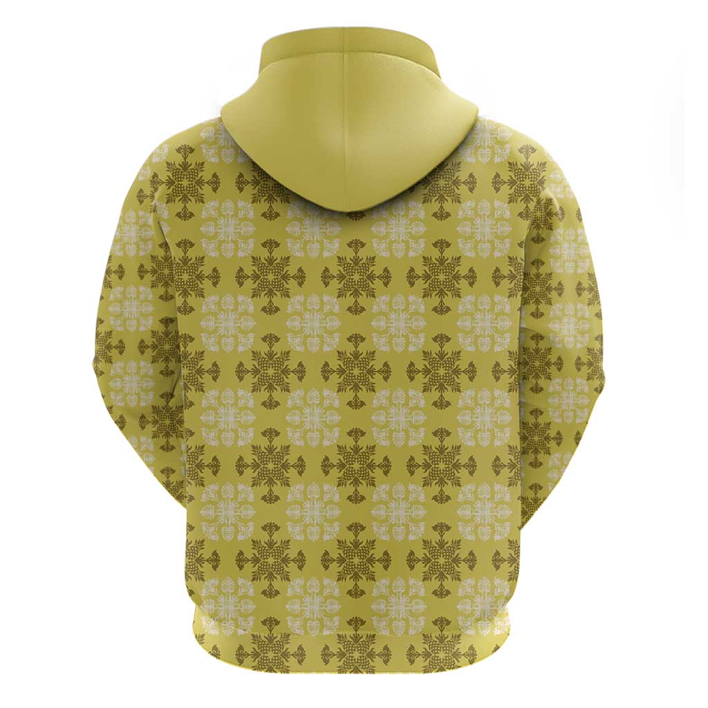 Yellow Hawaiian Quilt Zip Hoodie Hawaii Pineapple Monstera Palaka Motifs LT14 - Polynesian Pride