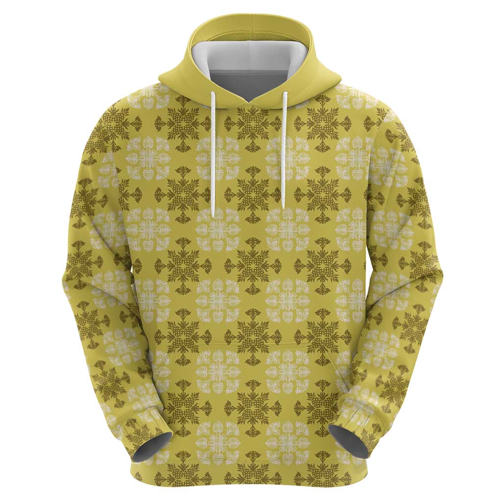 Yellow Hawaiian Quilt Zip Hoodie Hawaii Pineapple Monstera Palaka Motifs LT14 - Polynesian Pride