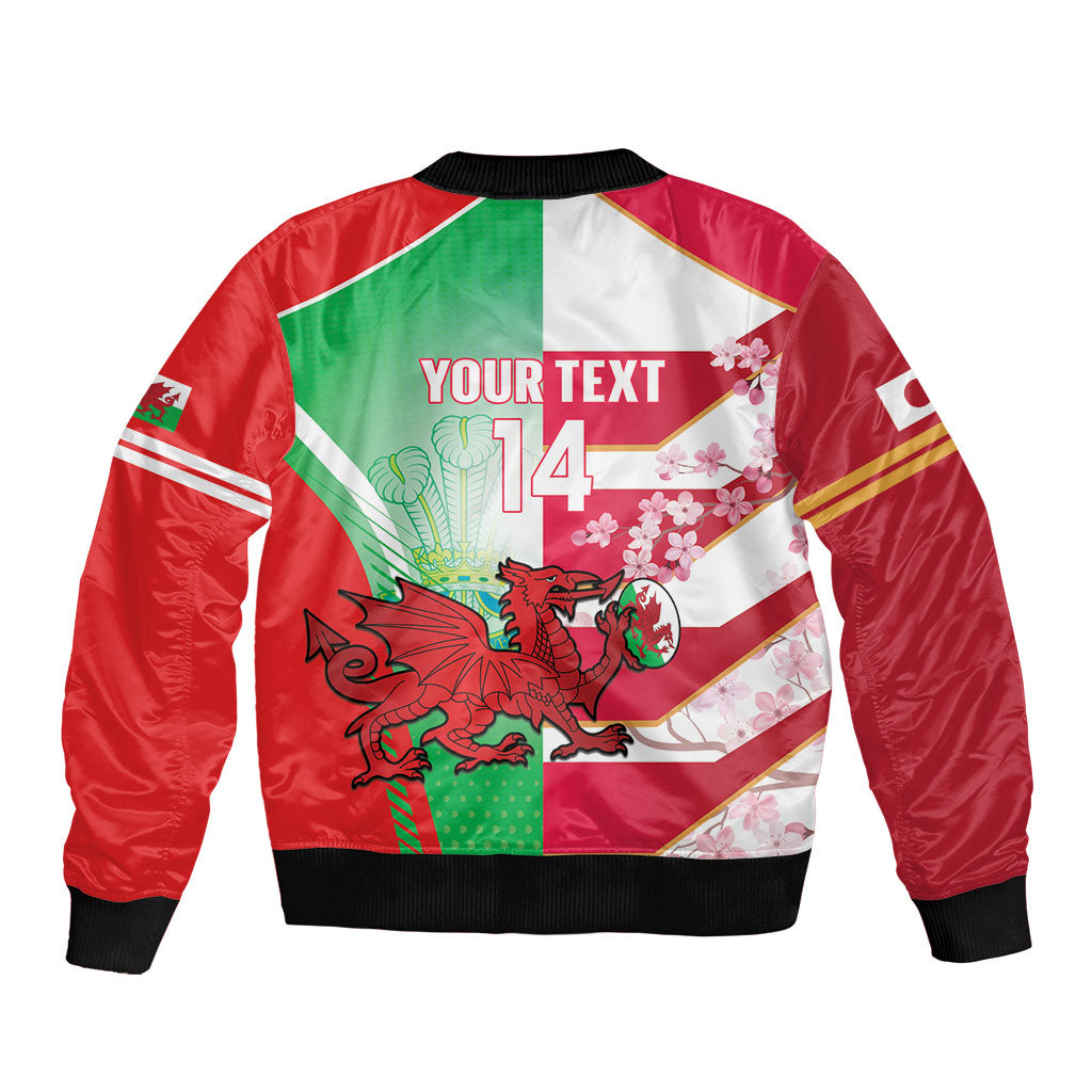 Japan and Wales Rugby Custom Bomber Jacket Brave Blossoms Welsh Dragon Together LT14 - Polynesian Pride