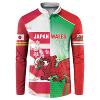 Japan and Wales Rugby Custom Button Sweatshirt Brave Blossoms Welsh Dragon Together LT14 Red - Polynesian Pride