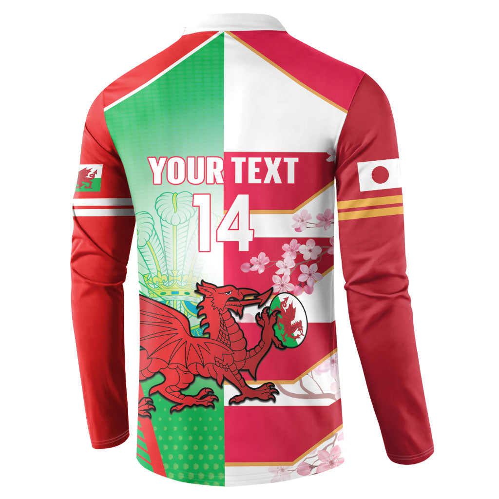 Japan and Wales Rugby Custom Button Sweatshirt Brave Blossoms Welsh Dragon Together LT14 - Polynesian Pride