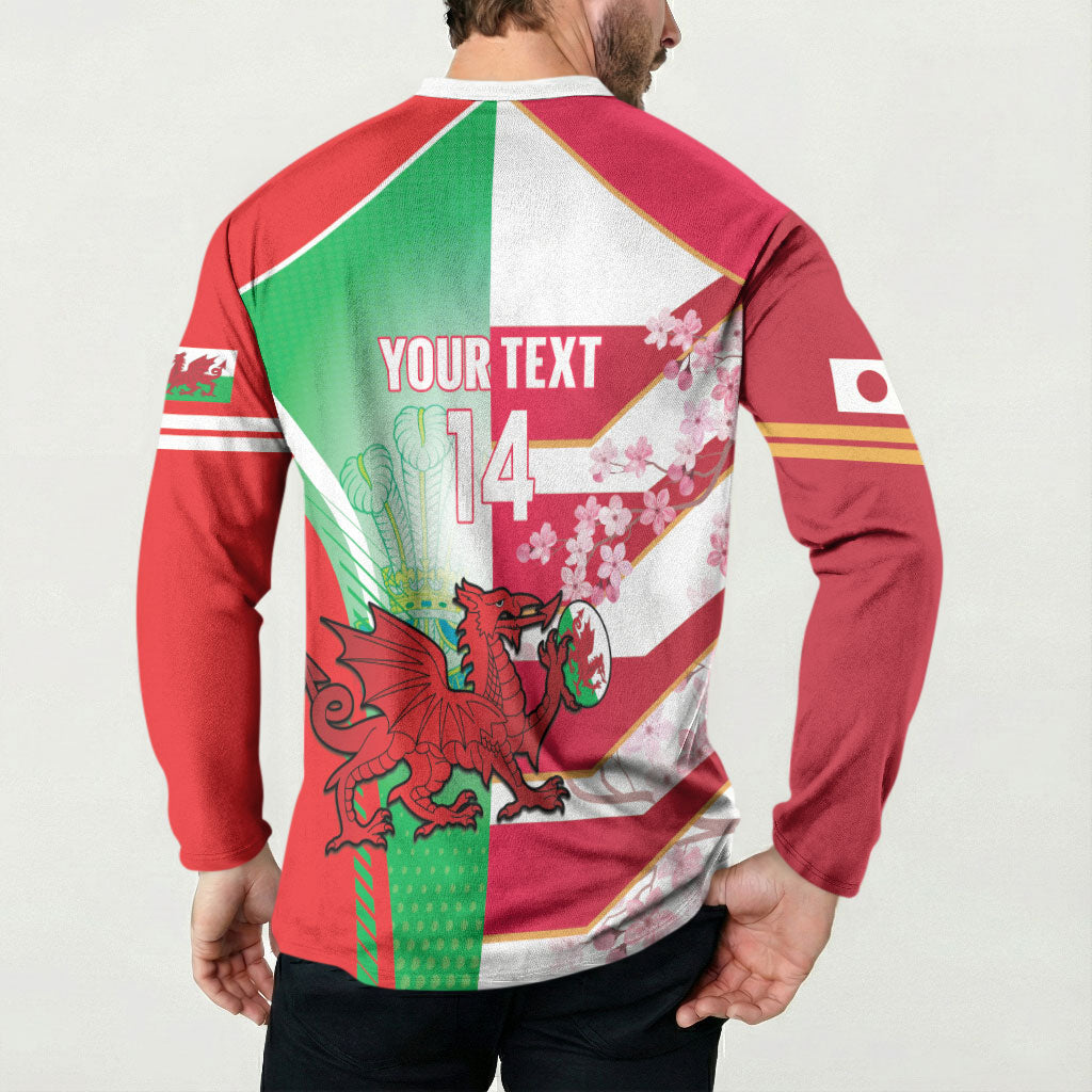 Japan and Wales Rugby Custom Button Sweatshirt Brave Blossoms Welsh Dragon Together LT14 - Polynesian Pride