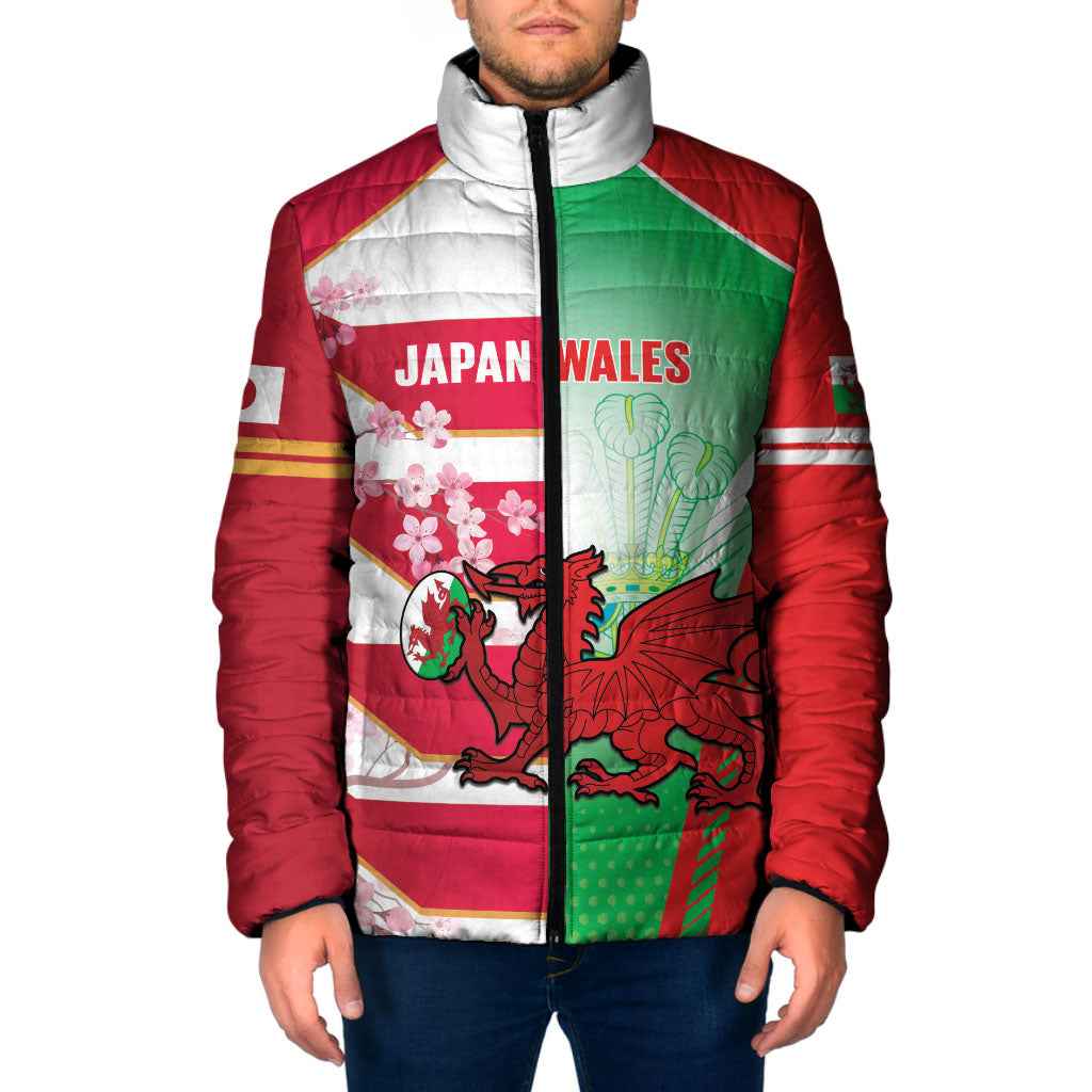 Japan and Wales Rugby Custom Padded Jacket Brave Blossoms Welsh Dragon Together LT14 Men Red - Polynesian Pride