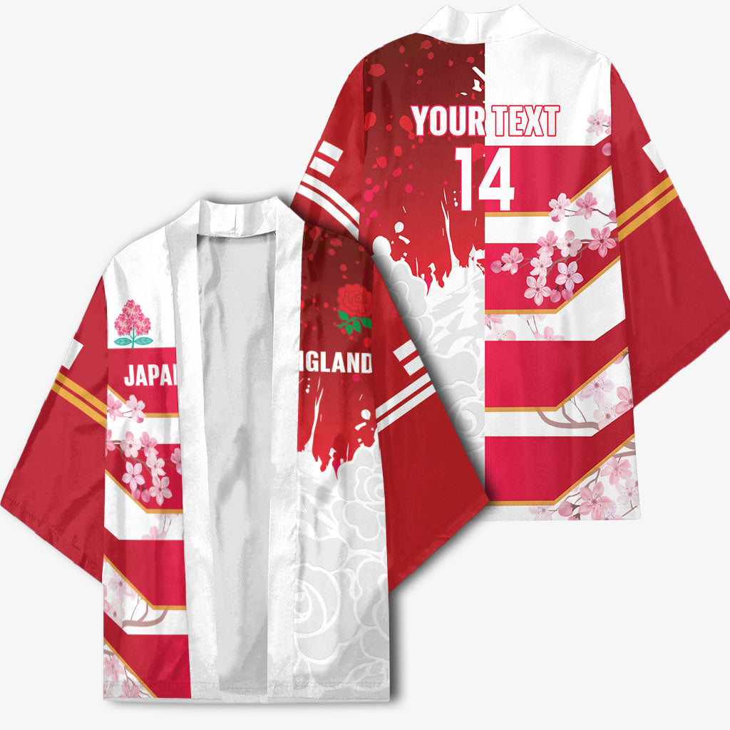 Japan and England Rugby Custom Kimono Brave Blossoms Red Roses Together LT14 - Polynesian Pride