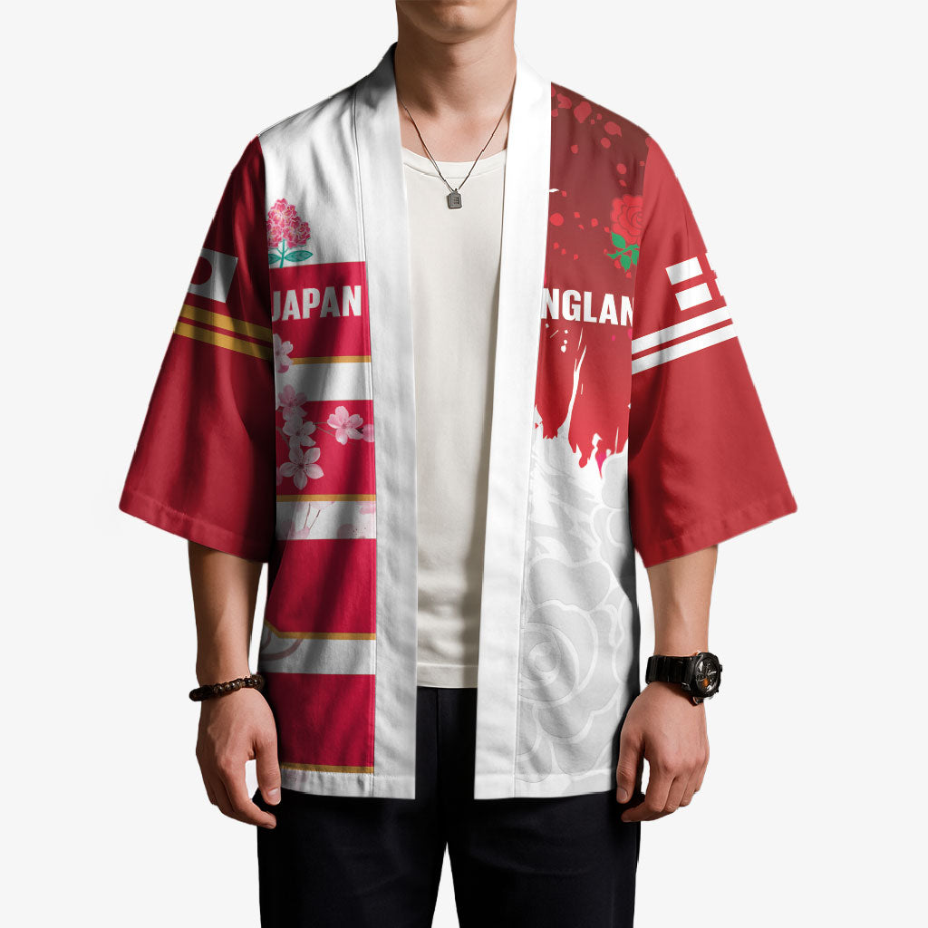 Japan and England Rugby Custom Kimono Brave Blossoms Red Roses Together LT14 - Polynesian Pride