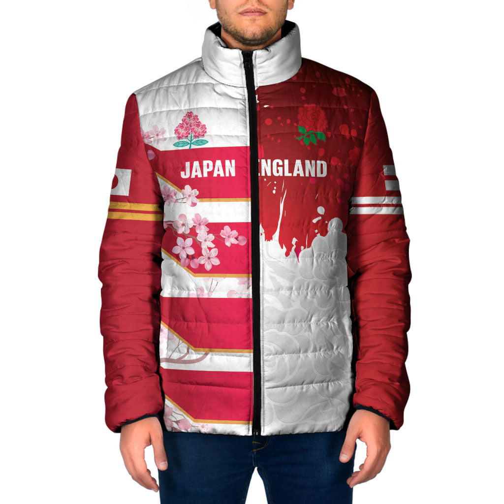 Japan and England Rugby Custom Padded Jacket Brave Blossoms Red Roses Together LT14 Men Red - Polynesian Pride