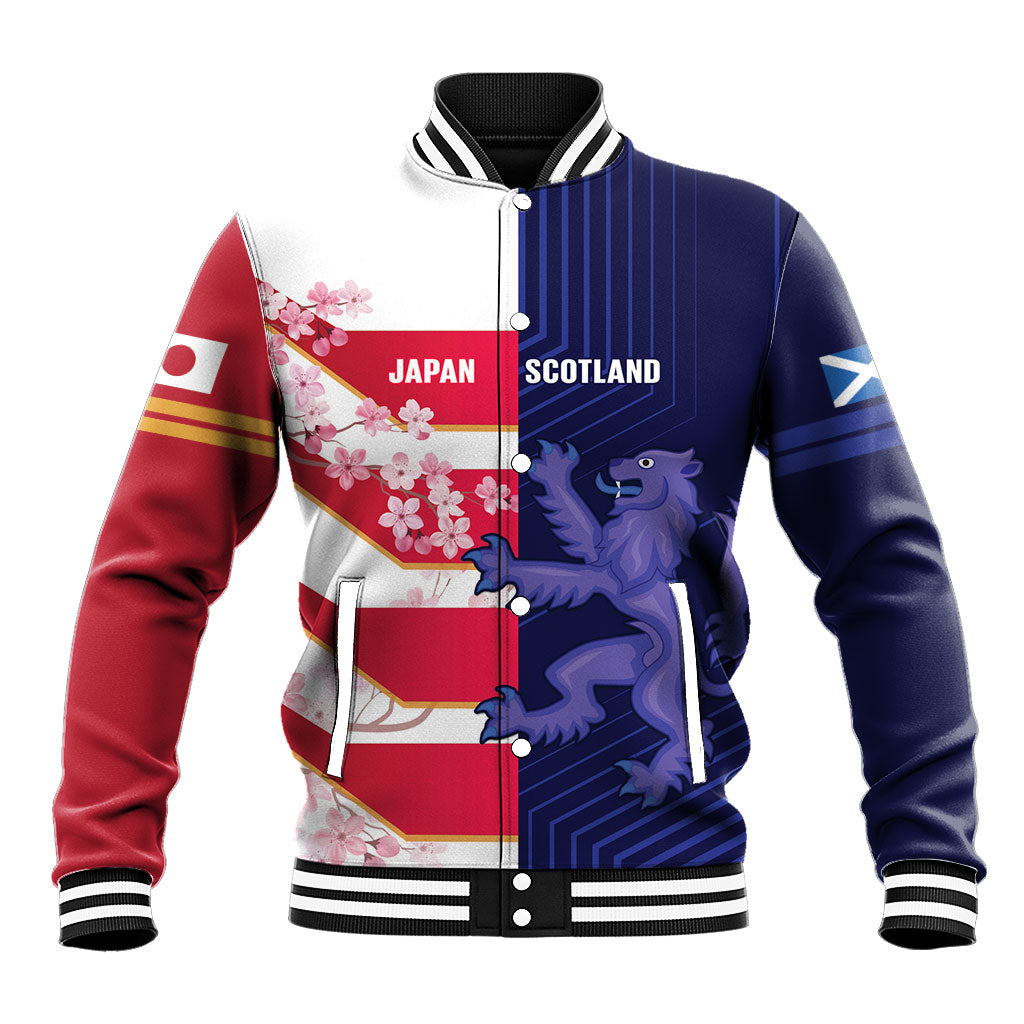 Japan and Scotland Rugby Custom Baseball Jacket Brave Blossoms Scottish Thistle Together LT14 Unisex Multicolor - Polynesian Pride