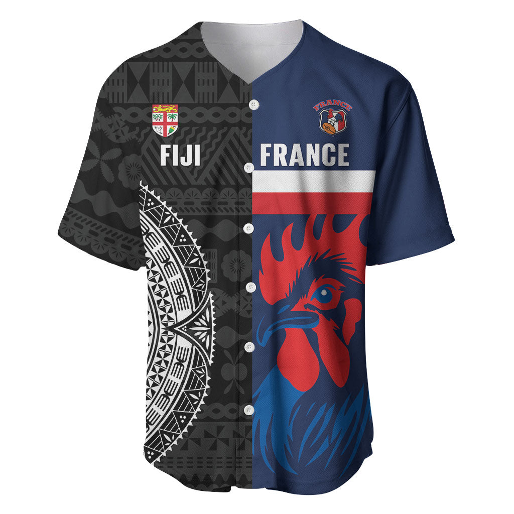 Fiji and France Rugby Custom Baseball Jersey Flying Fijian Les Bleus Together