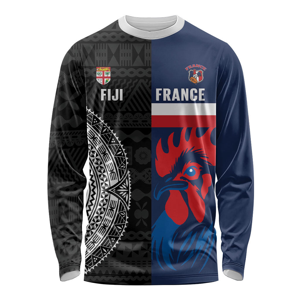 Fiji and France Rugby Custom Long Sleeve Shirt Flying Fijian Les Bleus Together