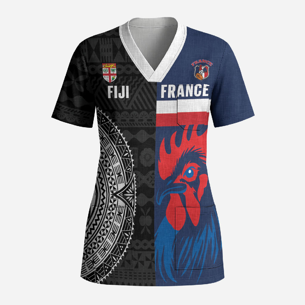 Fiji and France Rugby Custom Scrub Top Flying Fijian Les Bleus Together