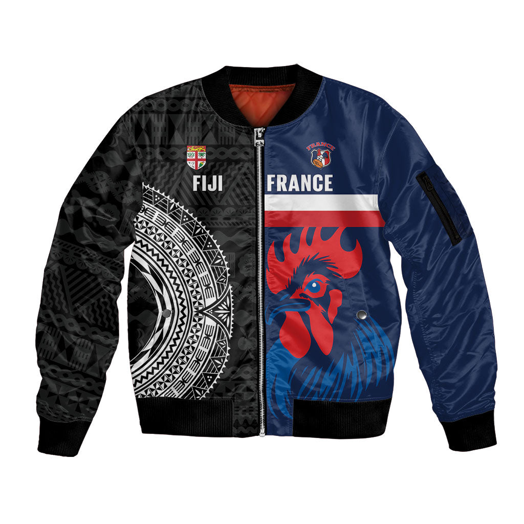 Fiji and France Rugby Custom Sleeve Zip Bomber Jacket Flying Fijian Les Bleus Together