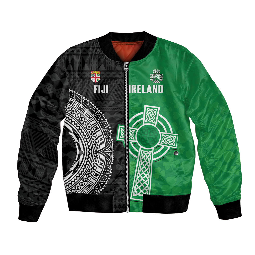 Fiji and Ireland Rugby Custom Bomber Jacket Flying Fijian Irish Shamrocks Together