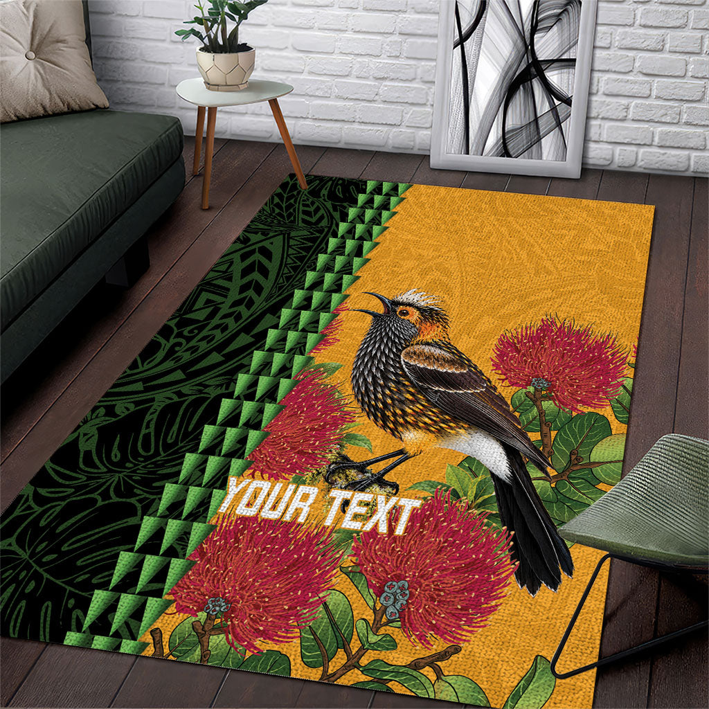 Personalized Hawaii Akohekohe Ohia Lehua Area Rug Crested Honeycreeper Kakau Hawaiian Pattern LT14 Orange - Polynesian Pride