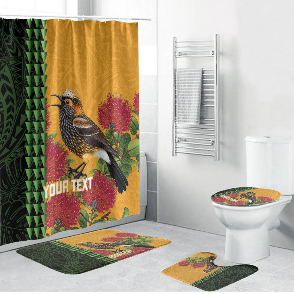 Personalized Hawaii Akohekohe Ohia Lehua Bathroom Set Crested Honeycreeper Kakau Hawaiian Pattern