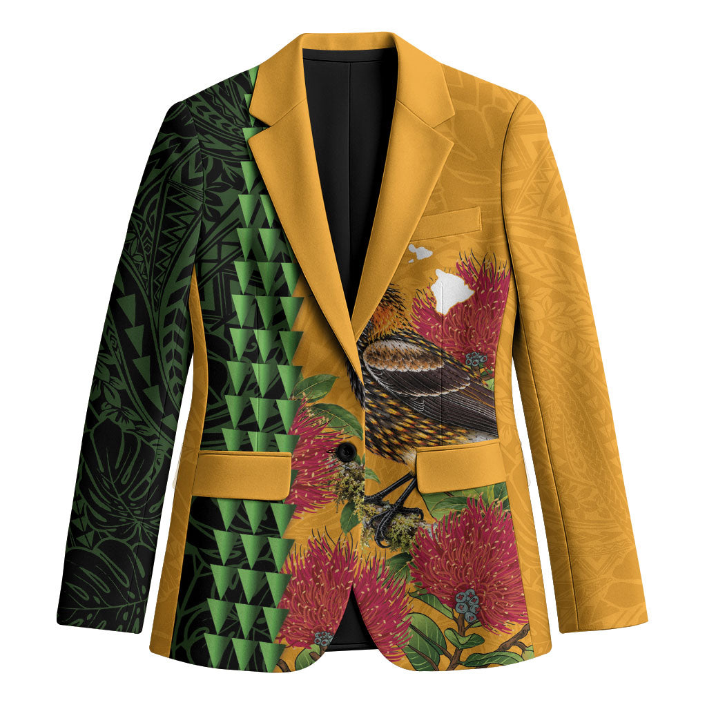 Personalized Hawaii Akohekohe Ohia Lehua Blazer Crested Honeycreeper Kakau Hawaiian Pattern LT14 Unisex Orange - Polynesian Pride
