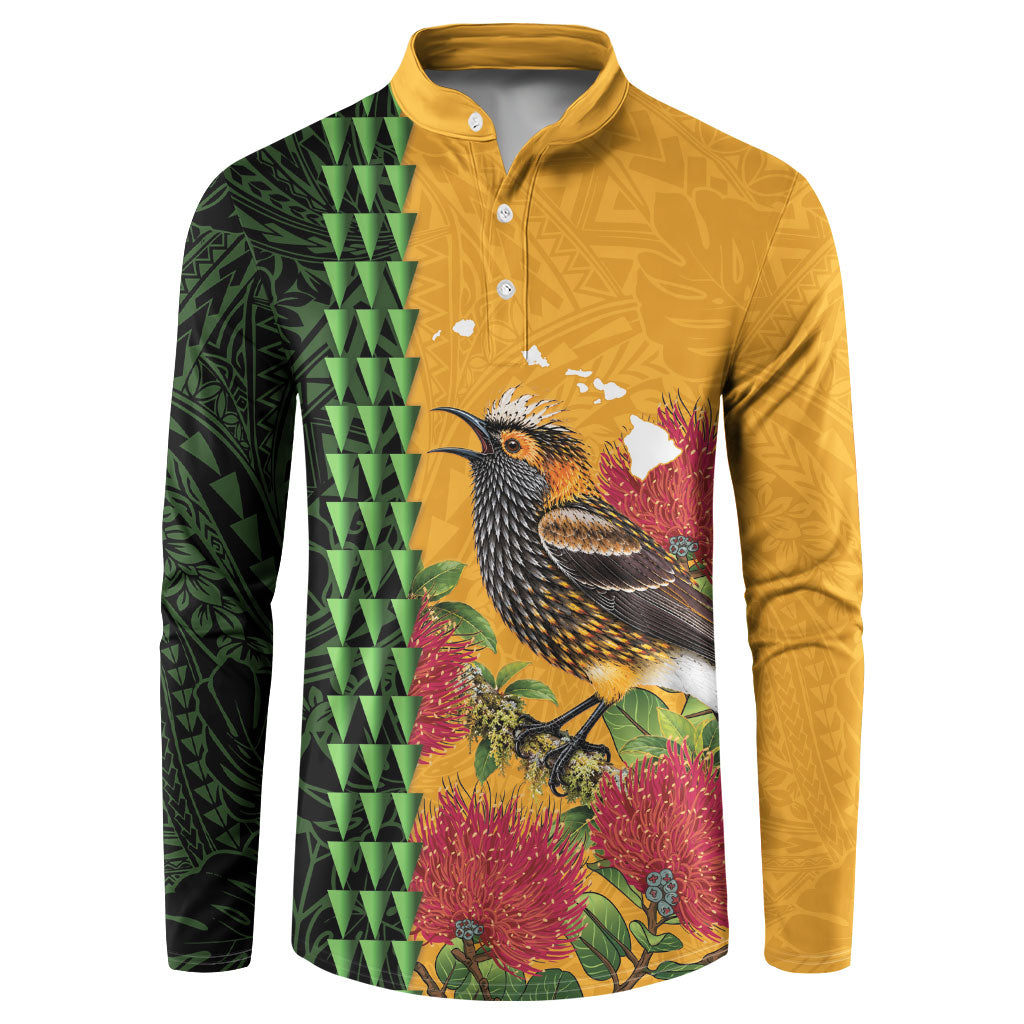 Personalized Hawaii Akohekohe Ohia Lehua Button Sweatshirt Crested Honeycreeper Kakau Hawaiian Pattern