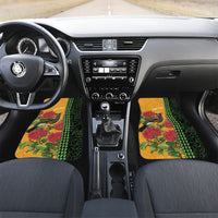 Personalized Hawaii Akohekohe Ohia Lehua Car Mats Crested Honeycreeper Kakau Hawaiian Pattern LT14 Set 2pcs - Front Orange - Polynesian Pride