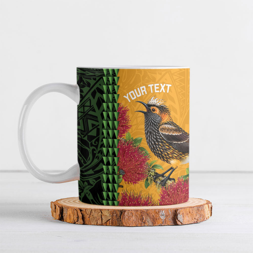 Personalized Hawaii Akohekohe Ohia Lehua Ceramic Mug Crested Honeycreeper Kakau Hawaiian Pattern LT14 Orange - Polynesian Pride