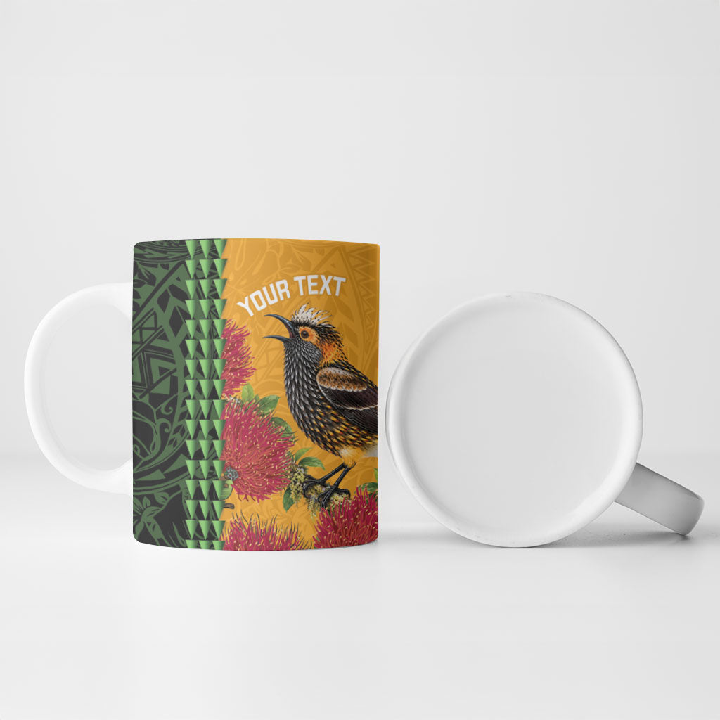 Personalized Hawaii Akohekohe Ohia Lehua Ceramic Mug Crested Honeycreeper Kakau Hawaiian Pattern LT14 - Polynesian Pride
