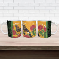 Personalized Hawaii Akohekohe Ohia Lehua Ceramic Mug Crested Honeycreeper Kakau Hawaiian Pattern LT14 - Polynesian Pride