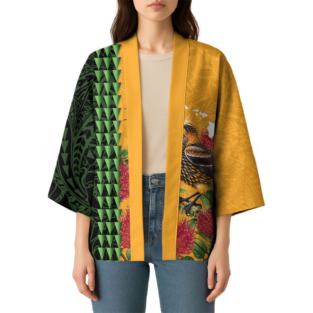 Personalized Hawaii Akohekohe Ohia Lehua Kimono Crested Honeycreeper Kakau Hawaiian Pattern LT14 - Polynesian Pride