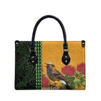 Personalized Hawaii Akohekohe Ohia Lehua Leather Bag Crested Honeycreeper Kakau Hawaiian Pattern LT14 - Polynesian Pride