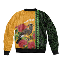 Personalized Hawaii Akohekohe Ohia Lehua Sleeve Zip Bomber Jacket Crested Honeycreeper Kakau Hawaiian Pattern LT14 - Polynesian Pride