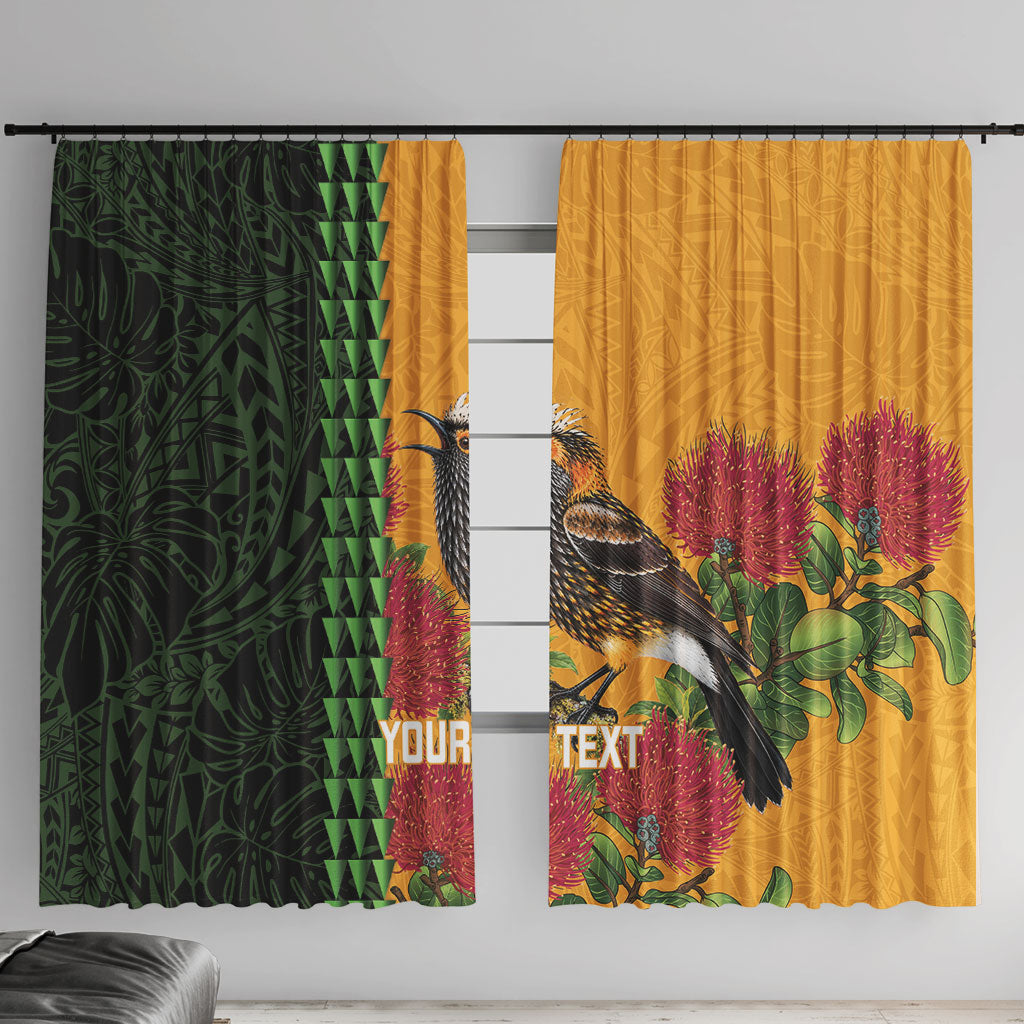 Personalized Hawaii Akohekohe Ohia Lehua Window Curtain Crested Honeycreeper Kakau Hawaiian Pattern