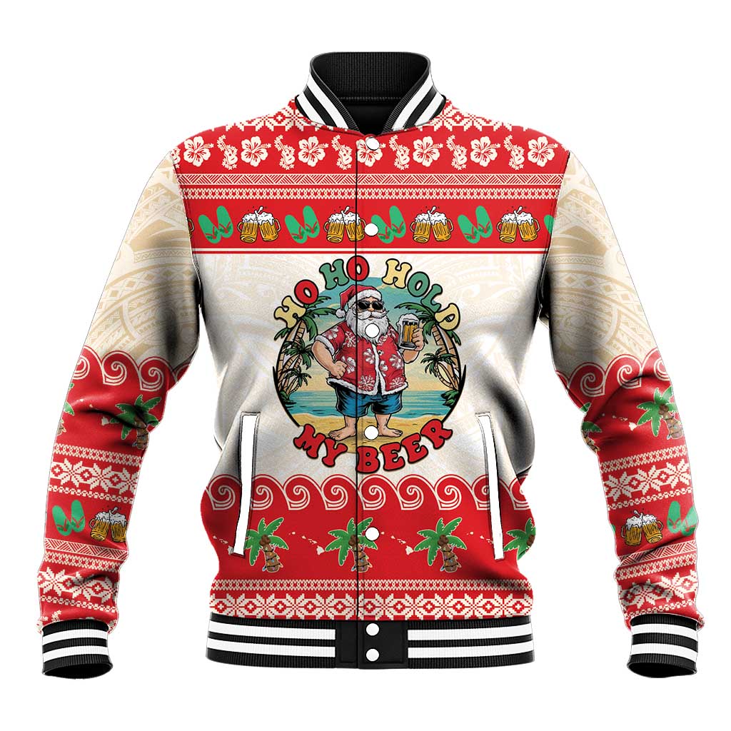 Mele Kalikimaka Hawaii Baseball Jacket Funny Beer-Loving Santa Hawaiian Tropical - Polynesian Pride
