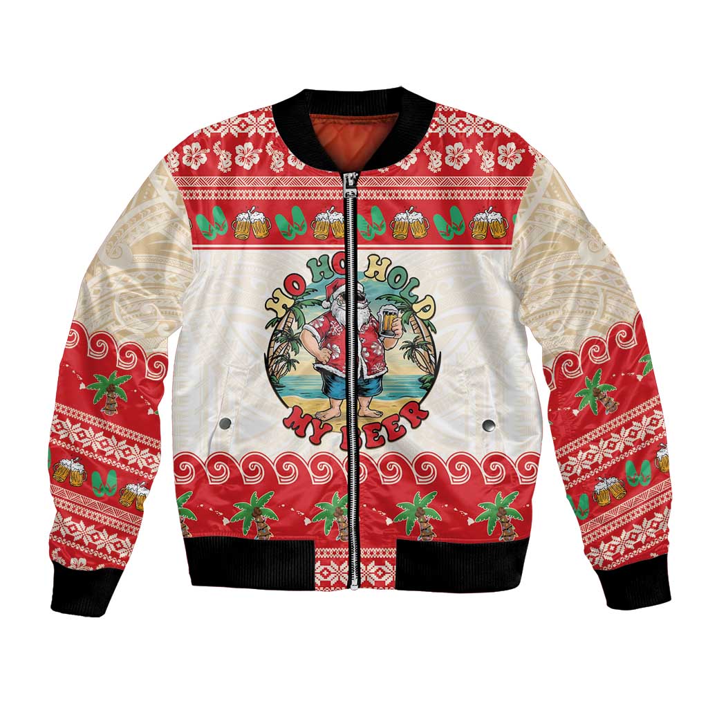 Mele Kalikimaka Hawaii Bomber Jacket Funny Beer-Loving Santa Hawaiian Tropical - Polynesian Pride
