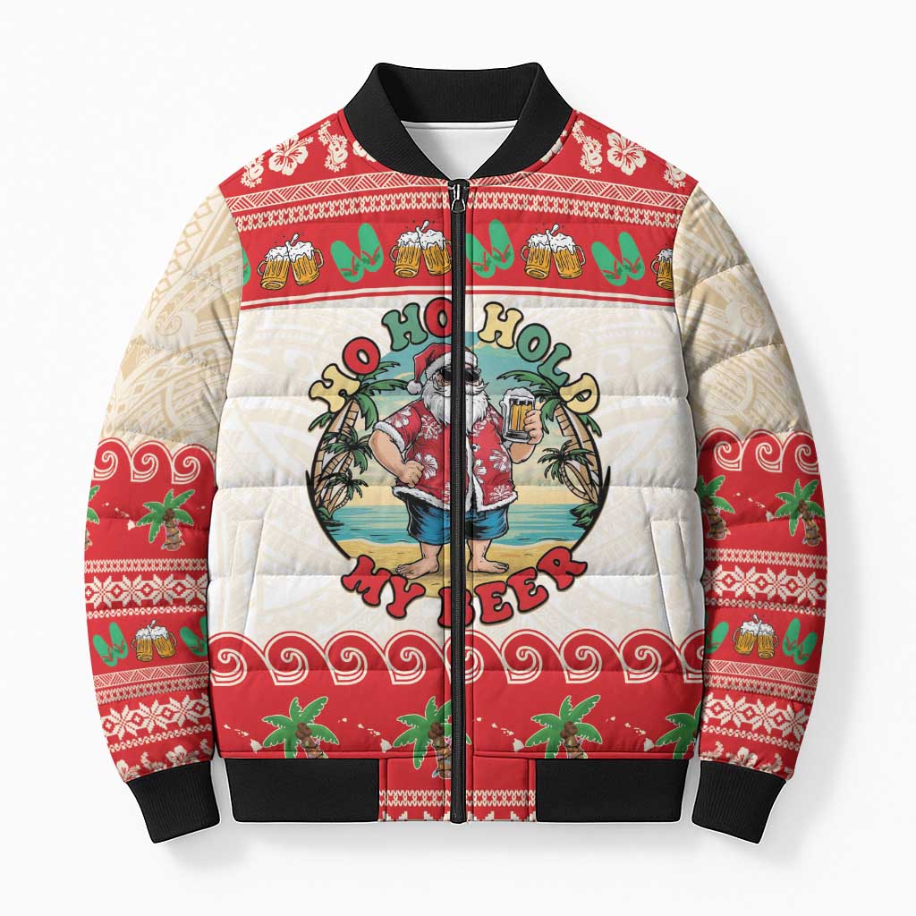 Mele Kalikimaka Hawaii Bomber Puffer Jacket Funny Beer-Loving Santa Hawaiian Tropical - Polynesian Pride