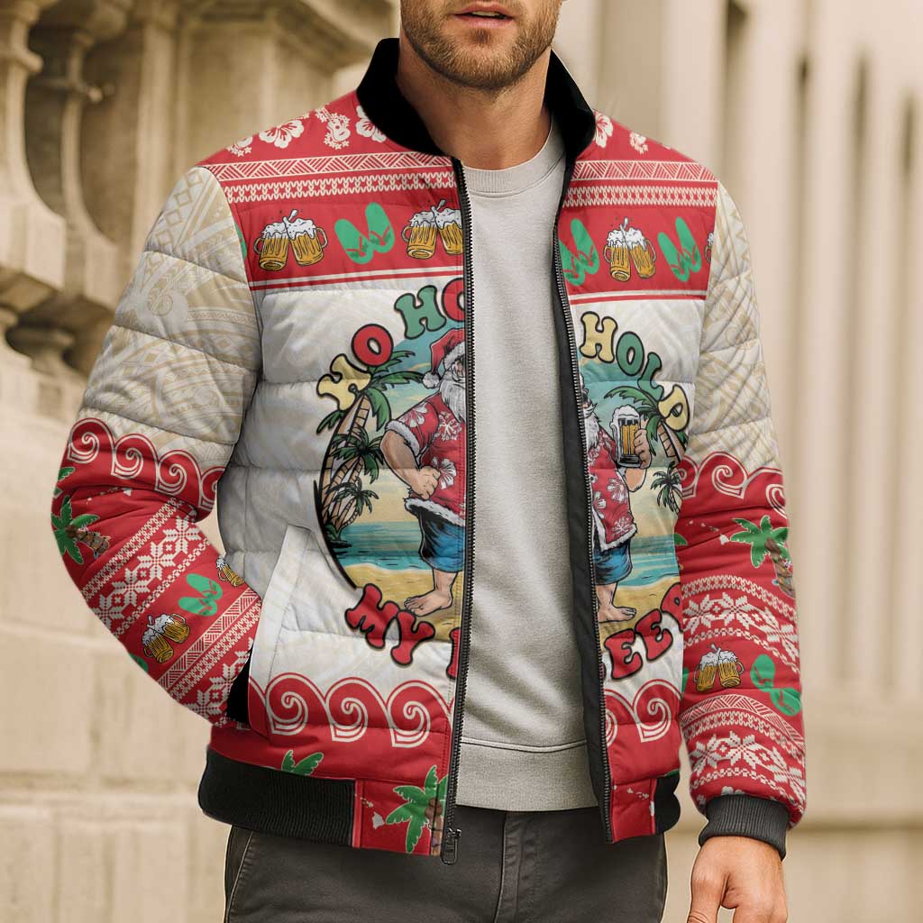 Mele Kalikimaka Hawaii Bomber Puffer Jacket Funny Beer-Loving Santa Hawaiian Tropical - Polynesian Pride