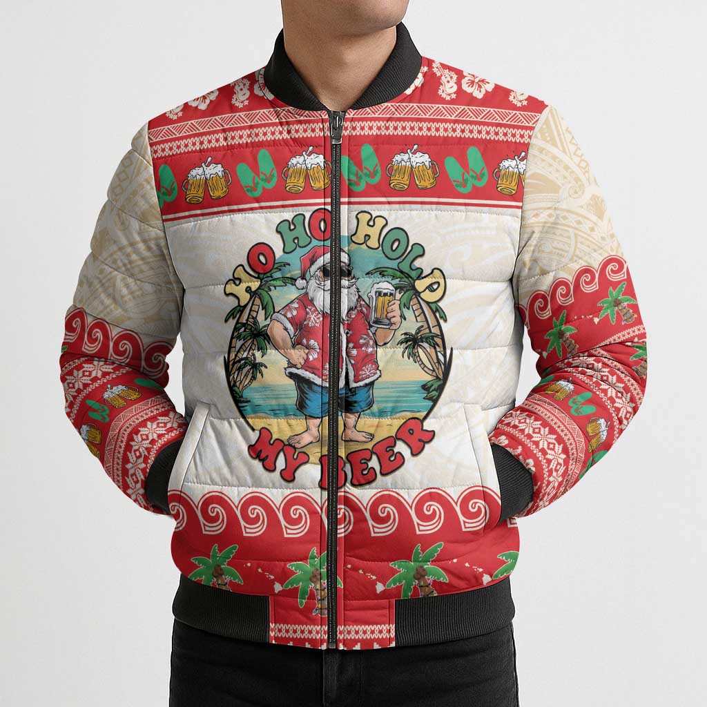 Mele Kalikimaka Hawaii Bomber Puffer Jacket Funny Beer-Loving Santa Hawaiian Tropical - Polynesian Pride