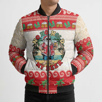 Mele Kalikimaka Hawaii Bomber Puffer Jacket Funny Beer-Loving Santa Hawaiian Tropical - Polynesian Pride