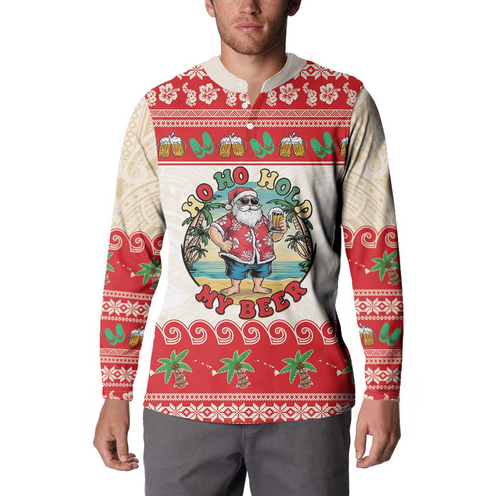 Mele Kalikimaka Hawaii Button Sweatshirt Funny Beer-Loving Santa Hawaiian Tropical - Polynesian Pride