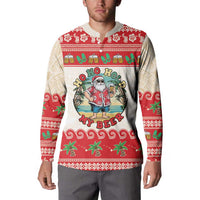 Mele Kalikimaka Hawaii Button Sweatshirt Funny Beer-Loving Santa Hawaiian Tropical - Polynesian Pride