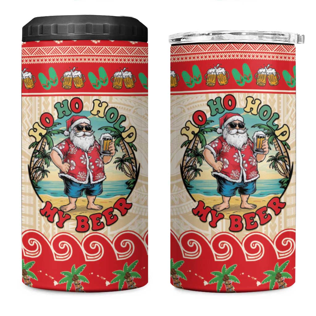 Mele Kalikimaka Hawaii 4 in 1 Can Cooler Tumbler Funny Beer-Loving Santa Hawaiian Tropical - Polynesian Pride
