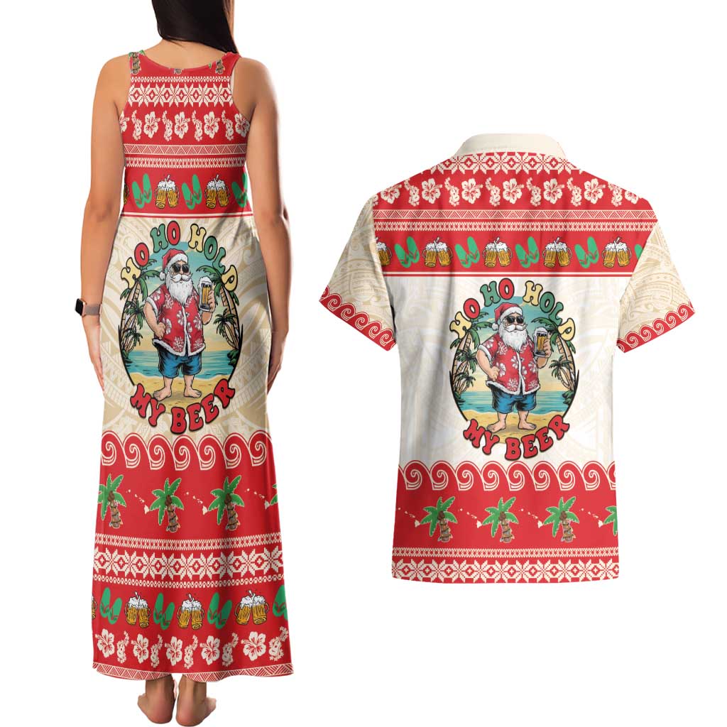 Mele Kalikimaka Hawaii Couples Matching Tank Maxi Dress and Hawaiian Shirt Funny Beer-Loving Santa Hawaiian Tropical - Polynesian Pride